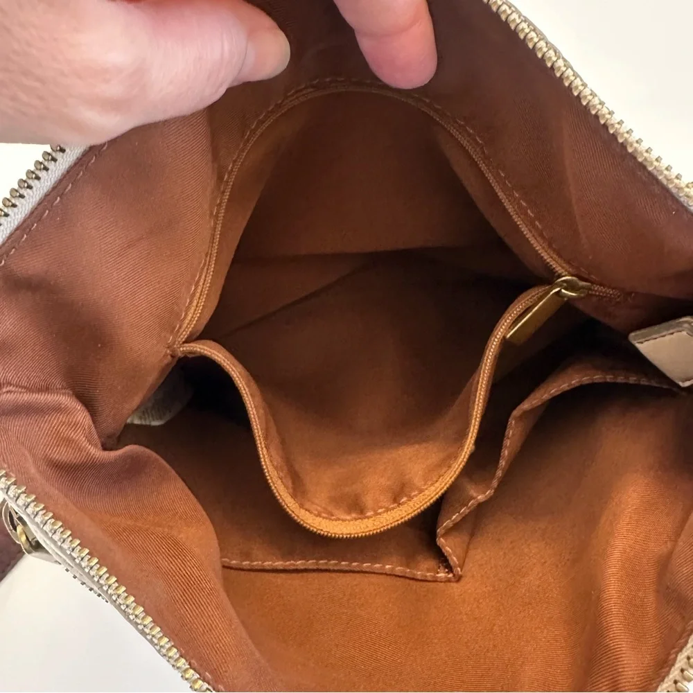 Fossil Explorer Leather cream and metallic Crossbody bag